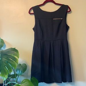 Little Black Structured Dress, Gold Zipper Accents